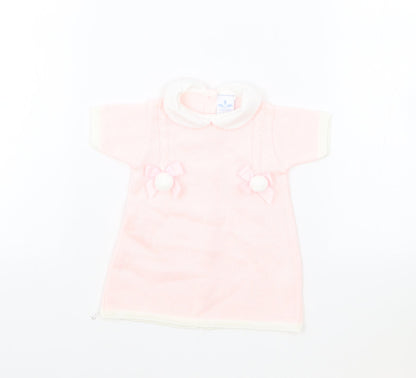 Sardon Girls Pink Acrylic Jumper Dress Size 3-6 Months Round Neck Button