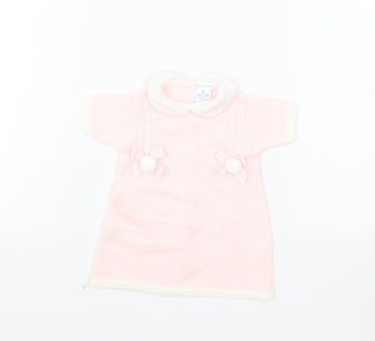 Sardon Girls Pink Acrylic Jumper Dress Size 3-6 Months Round Neck Button