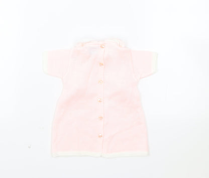 Sardon Girls Pink Acrylic Jumper Dress Size 3-6 Months Round Neck Button