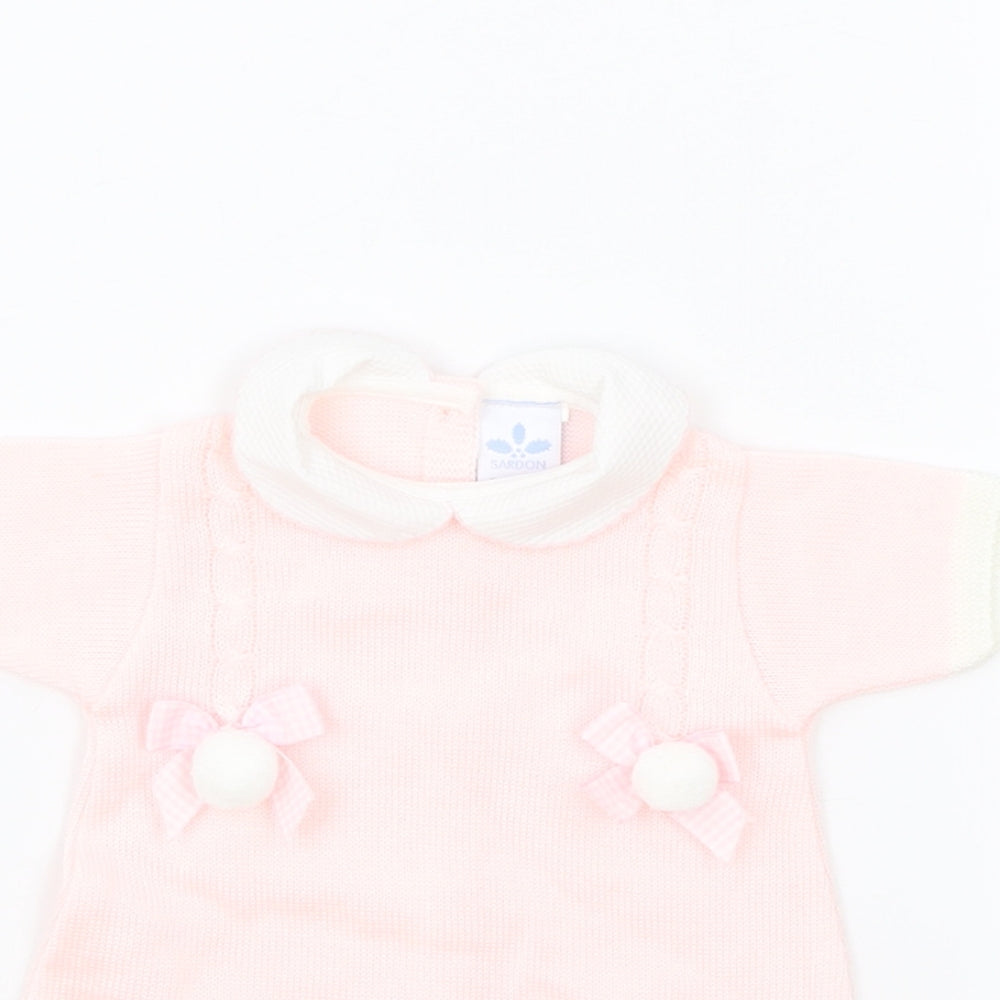Sardon Girls Pink Acrylic Jumper Dress Size 3-6 Months Round Neck Button