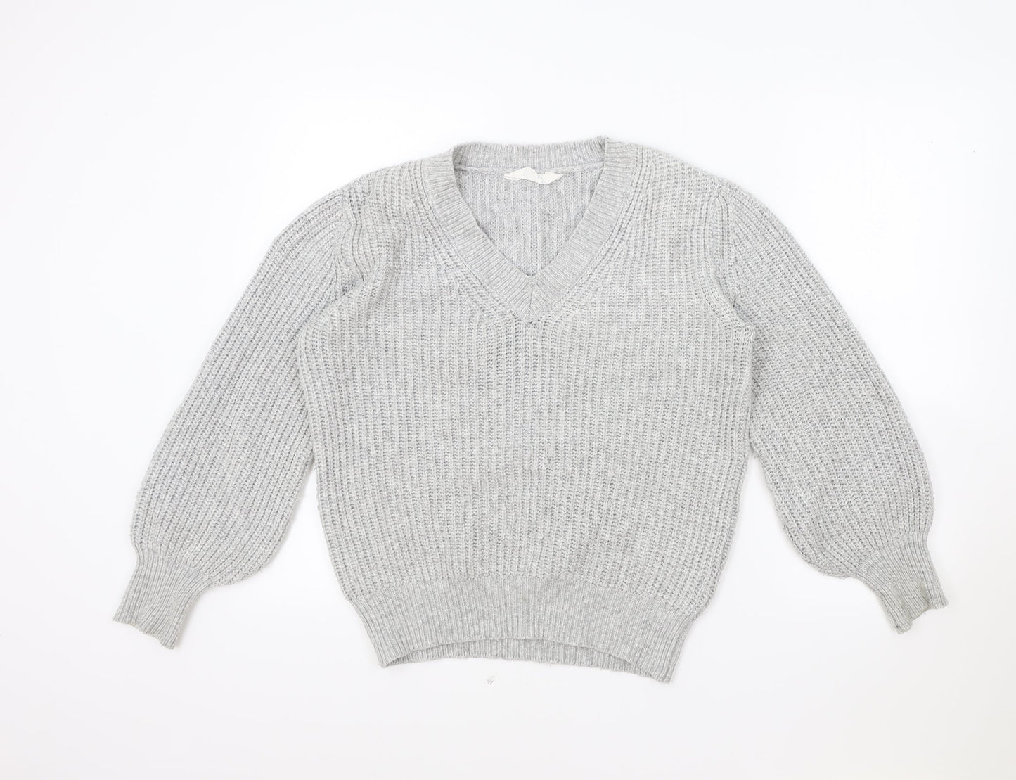 Primark Womens Grey V-Neck Acrylic Pullover Jumper Size XS