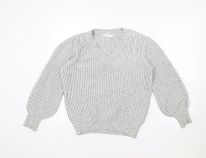 Primark Womens Grey V-Neck Acrylic Pullover Jumper Size XS