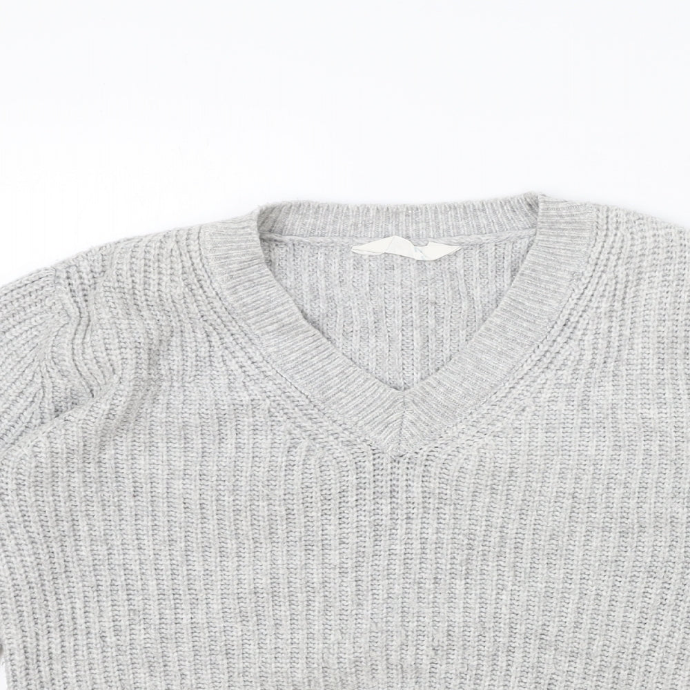 Primark Womens Grey V-Neck Acrylic Pullover Jumper Size XS