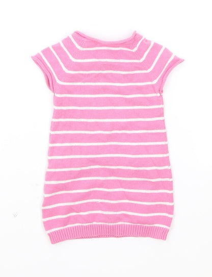 Earlydays Girls Pink Striped 100% Cotton Jumper Dress Size 0-3 Months Round Neck Button
