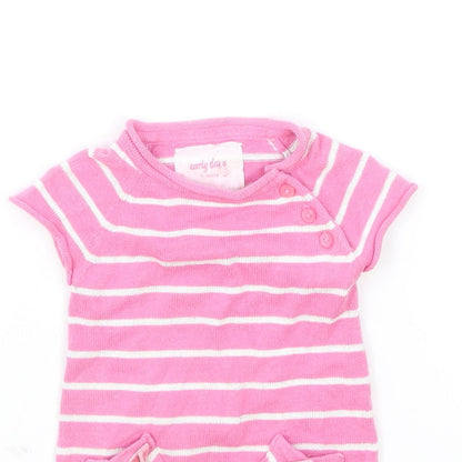 Earlydays Girls Pink Striped 100% Cotton Jumper Dress Size 0-3 Months Round Neck Button