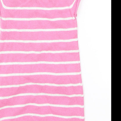 Earlydays Girls Pink Striped 100% Cotton Jumper Dress Size 0-3 Months Round Neck Button