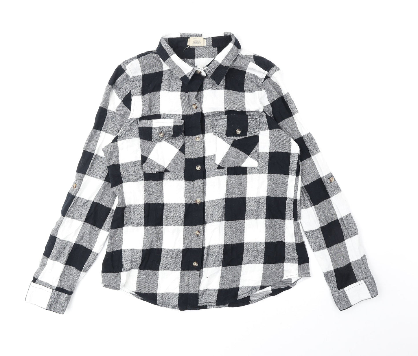 Passport Womens Black Check Viscose Basic Blouse Size L Collared