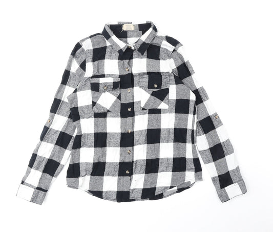 Passport Womens Black Check Viscose Basic Blouse Size L Collared