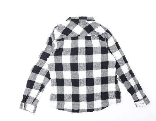 Passport Womens Black Check Viscose Basic Blouse Size L Collared