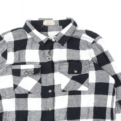 Passport Womens Black Check Viscose Basic Blouse Size L Collared