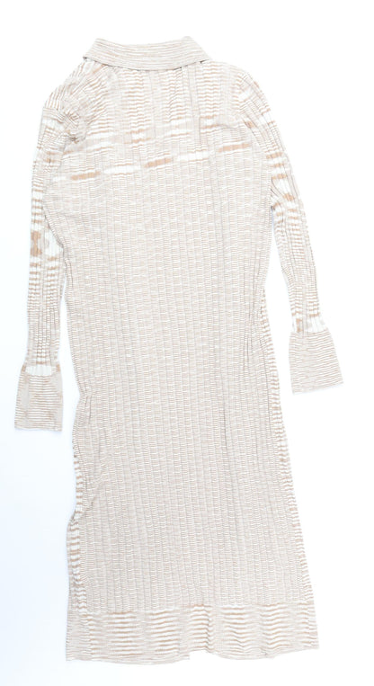 COTTON: ON Womens Beige V-Neck Viscose Cardigan Jumper Size L