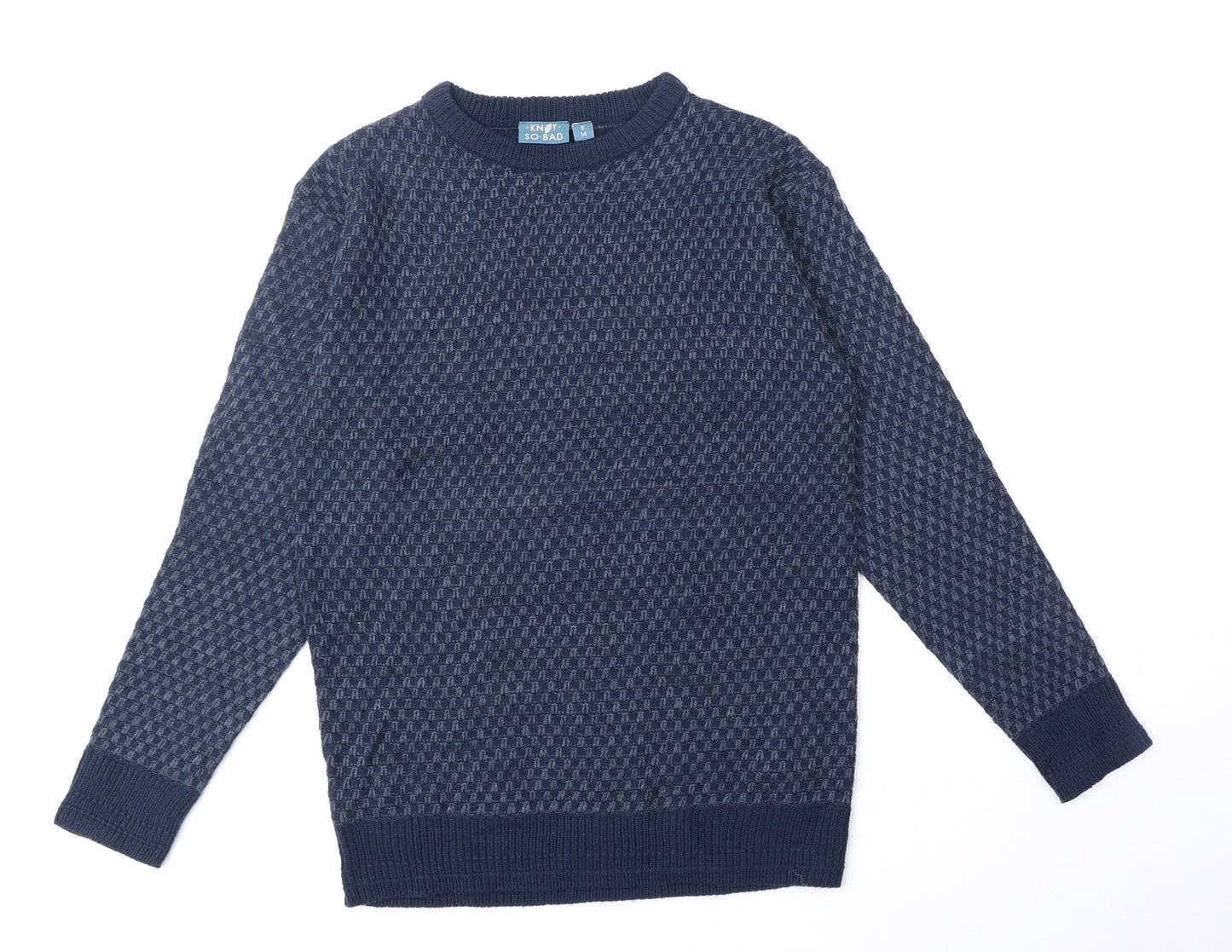 Knot so bad Womens Blue Round Neck Acrylic Pullover Jumper Size S