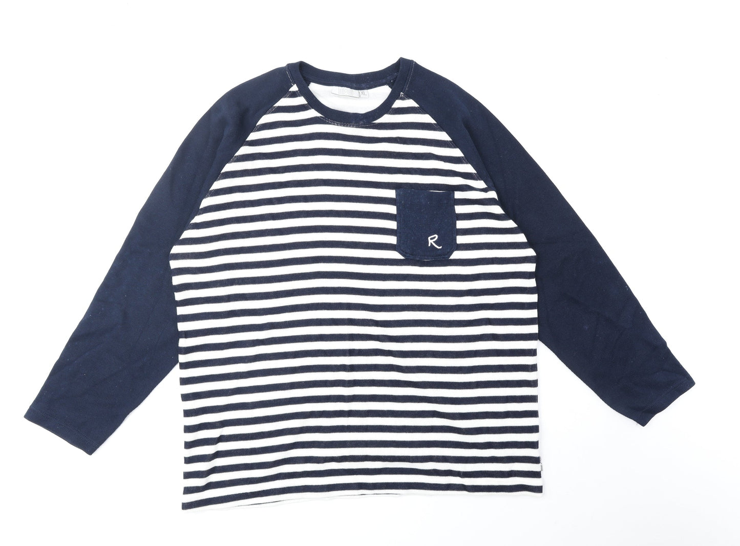Ricci Womens Blue Round Neck Striped Cotton Pullover Jumper Size XL