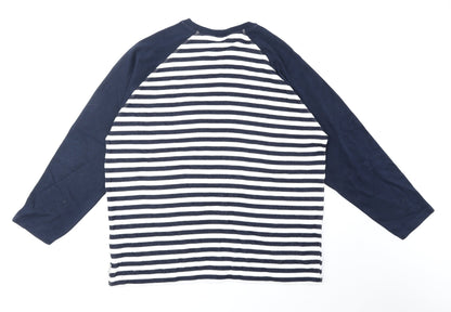 Ricci Womens Blue Round Neck Striped Cotton Pullover Jumper Size XL