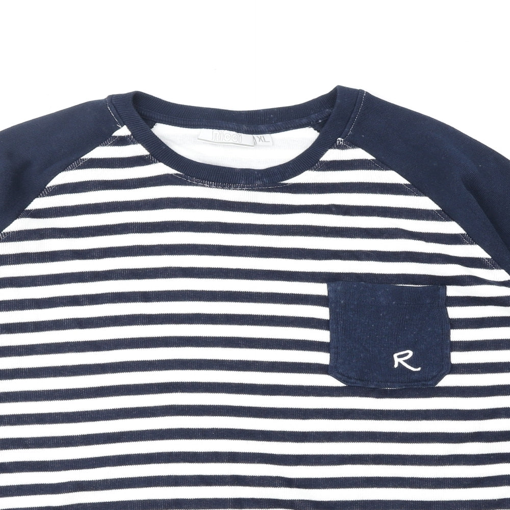 Ricci Womens Blue Round Neck Striped Cotton Pullover Jumper Size XL