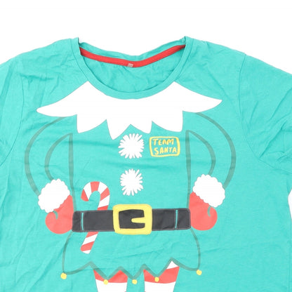 George Girls Green 100% Cotton Basic T-Shirt Size 8 Years Round Neck Pullover - Elf Christmas