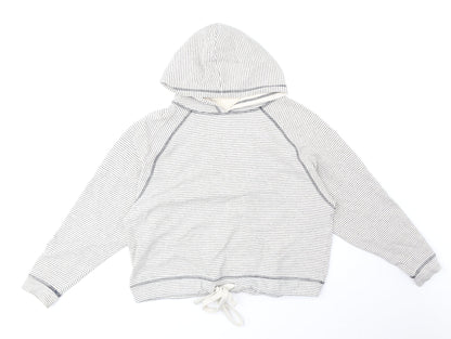 F&F Womens White Round Neck Striped 100% Cotton Pullover Jumper Size 8