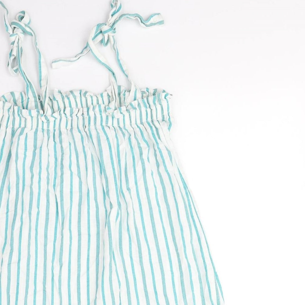 NEXT Womens Green Striped Viscose Trapeze & Swing Size 8 Square Neck Pullover