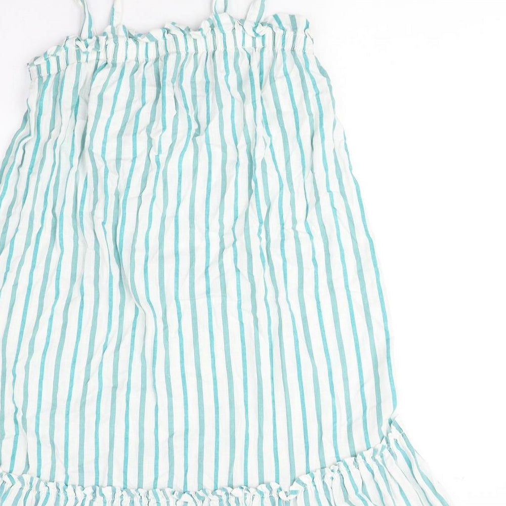 NEXT Womens Green Striped Viscose Trapeze & Swing Size 8 Square Neck Pullover