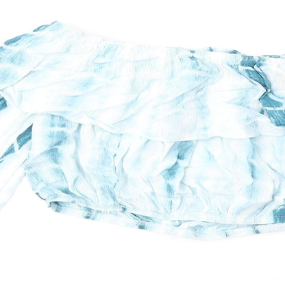 Glamorous Womens Blue Geometric Polyester Cropped Blouse Size 8 Off the Shoulder - Tie Dye Pattern