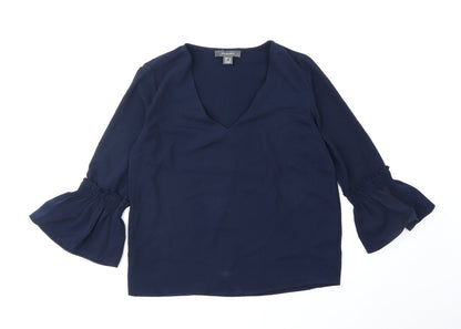Primark Womens Blue Polyester Basic Blouse Size 8 V-Neck