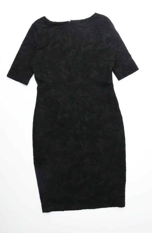 Per Una Womens Black Polyester Shift Size 12 V-Neck Zip - Floral Detail
