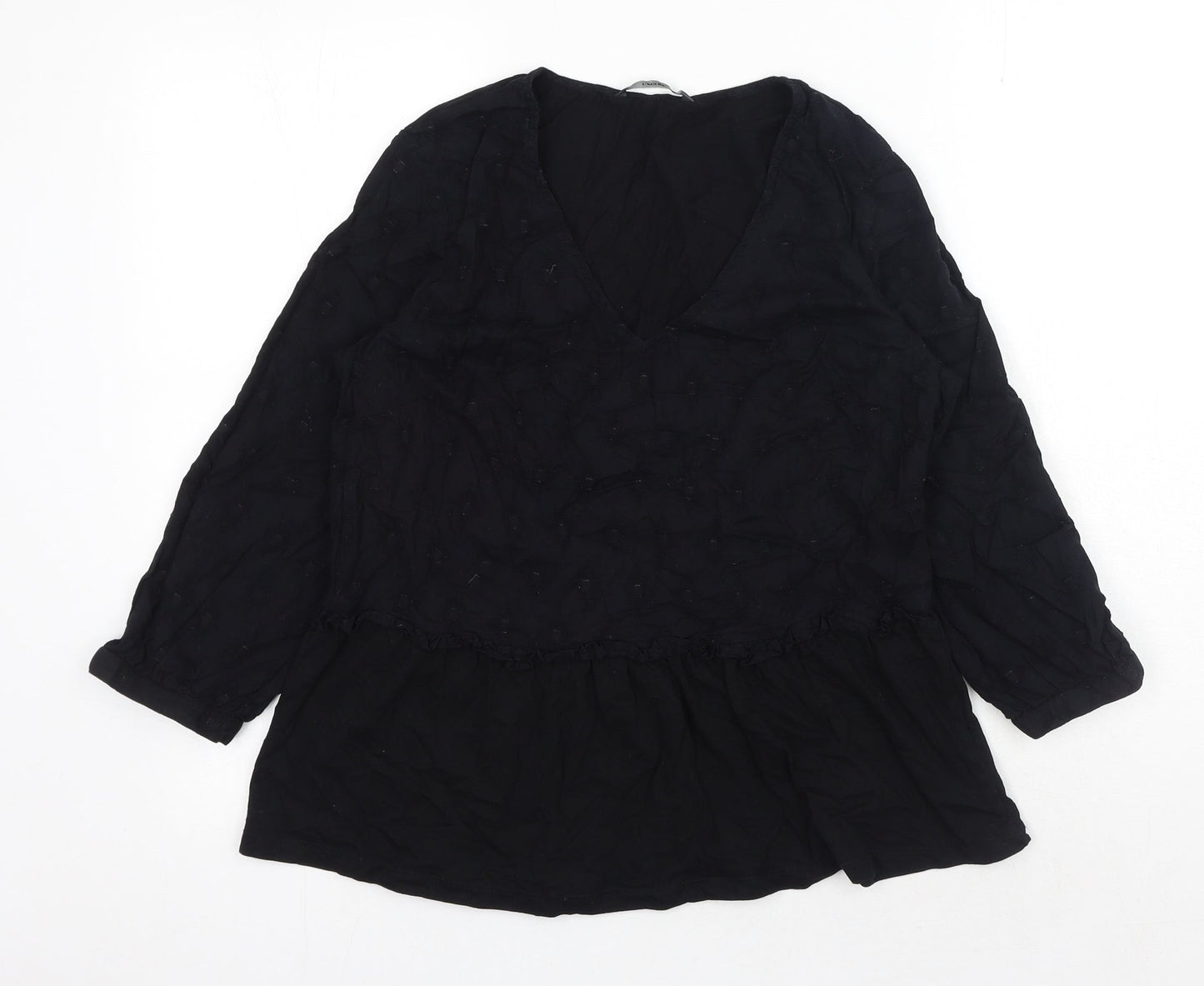 George Womens Black Cotton Basic Blouse Size 10 V-Neck