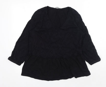 George Womens Black Cotton Basic Blouse Size 10 V-Neck