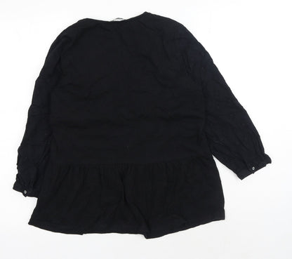 George Womens Black Cotton Basic Blouse Size 10 V-Neck