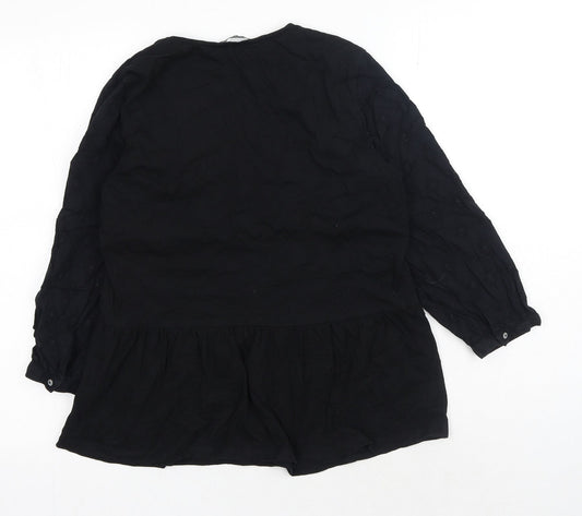 George Womens Black Cotton Basic Blouse Size 10 V-Neck