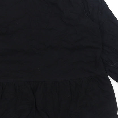 George Womens Black Cotton Basic Blouse Size 10 V-Neck