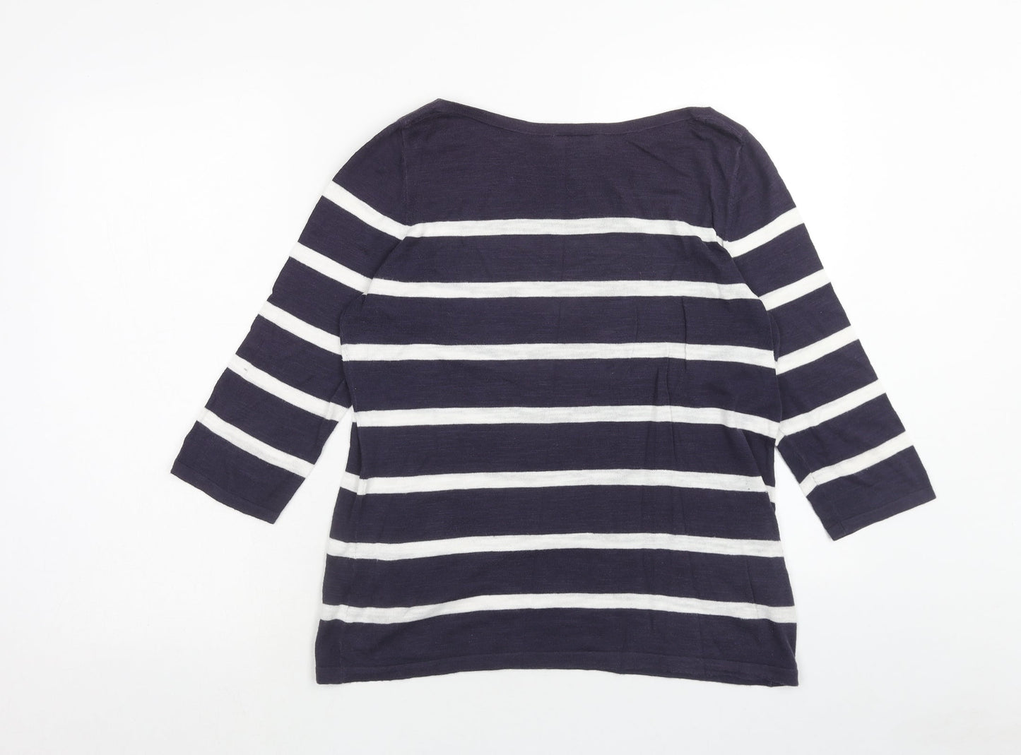 LOFT Womens Blue Striped Polyester Basic Blouse Size M Boat Neck