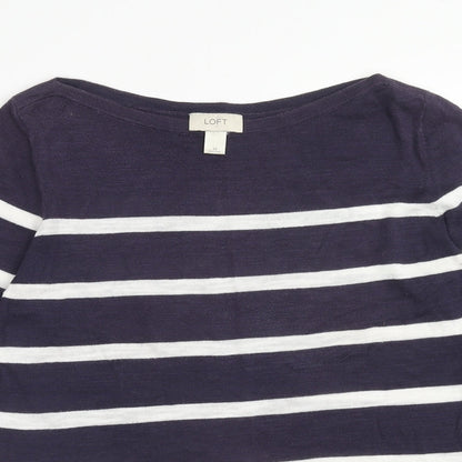 LOFT Womens Blue Striped Polyester Basic Blouse Size M Boat Neck