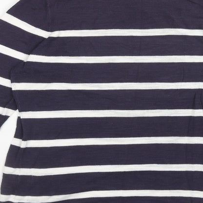 LOFT Womens Blue Striped Polyester Basic Blouse Size M Boat Neck