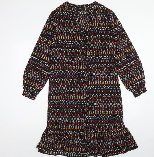 papaya Womens Multicoloured Geometric Polyester Mermaid Size 10 V-Neck Button