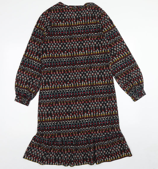 papaya Womens Multicoloured Geometric Polyester Mermaid Size 10 V-Neck Button