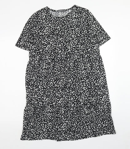 Papaya Womens Black Animal Print Polyester A-Line Size 12 Boat Neck Pullover