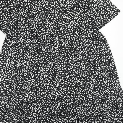 Papaya Womens Black Animal Print Polyester A-Line Size 12 Boat Neck Pullover