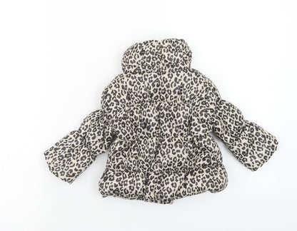 F&F Girls Brown Animal Print Puffer Jacket Jacket Size 6-9 Months Zip - Leopard Print