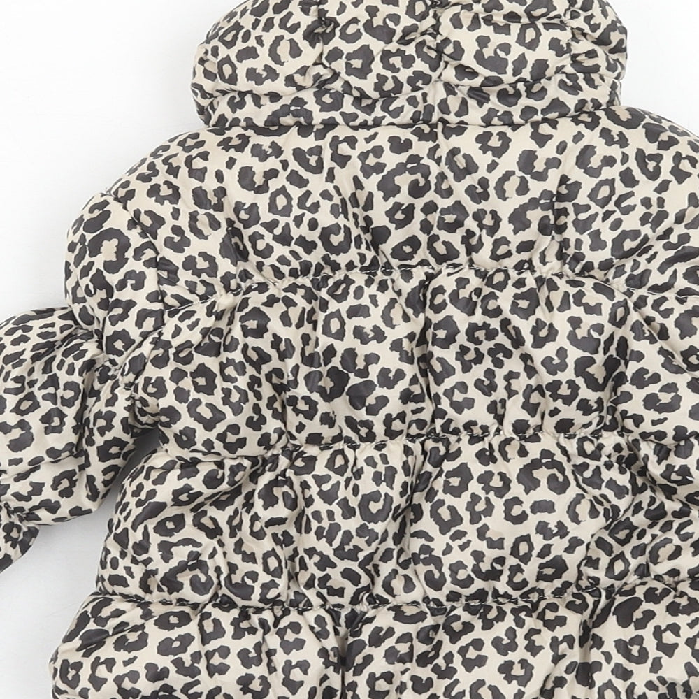 F&F Girls Brown Animal Print Puffer Jacket Jacket Size 6-9 Months Zip - Leopard Print
