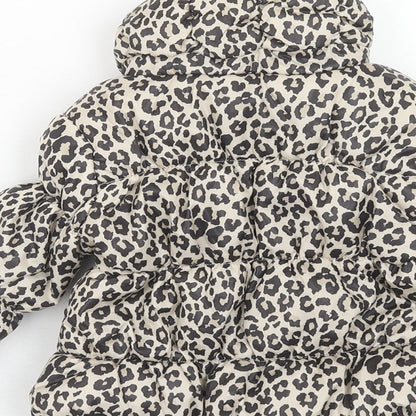 F&F Girls Brown Animal Print Puffer Jacket Jacket Size 6-9 Months Zip - Leopard Print