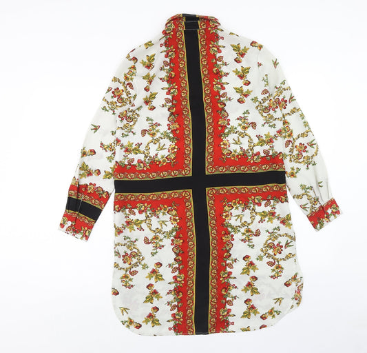 Love & Other things Womens White Geometric Polyester Shirt Dress Size XS Collared Button