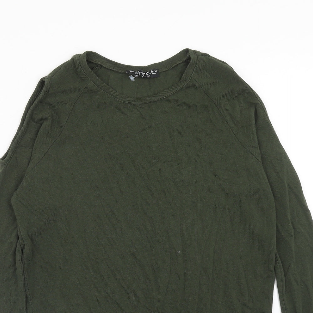 Select Womens Green Viscose Pullover Sweatshirt Size 6 Pullover - Cold Shoulder