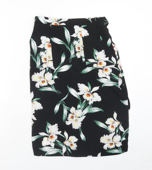 Dorothy Perkins Womens Black Floral Polyester Straight & Pencil Skirt Size 6