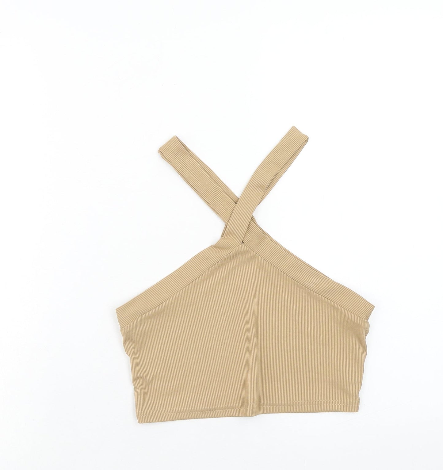 SheIn Womens Beige Polyester Cropped Tank Size M V-Neck