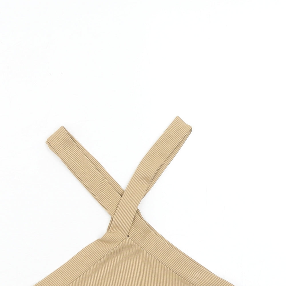 SheIn Womens Beige Polyester Cropped Tank Size M V-Neck