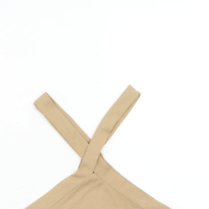 SheIn Womens Beige Polyester Cropped Tank Size M V-Neck
