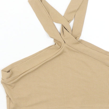 SheIn Womens Beige Polyester Cropped Tank Size M V-Neck