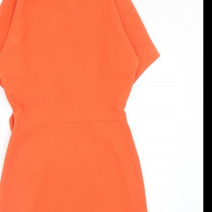 Warehouse Womens Orange Herringbone Polyester Sheath Size 10 Boat Neck Button