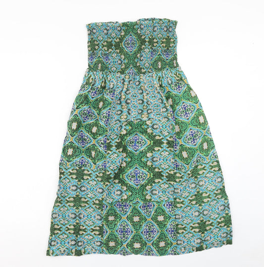 Peacocks Womens Green Geometric Viscose A-Line Size 8 Off the Shoulder Pullover - Shirred Top